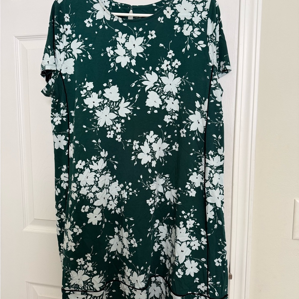 JJill Floral Green and White Dress (Petite Large)